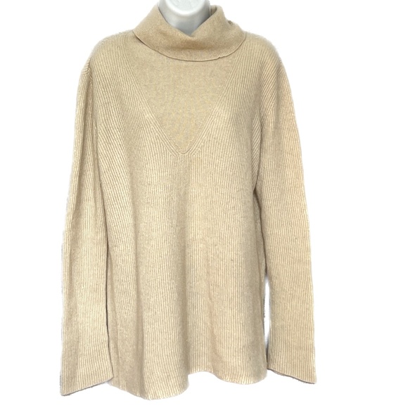 The Row Sweater 100% Cashmere Turtleneck Beige Size L Ribbed Made USA Very Soft - Picture 1 of 8